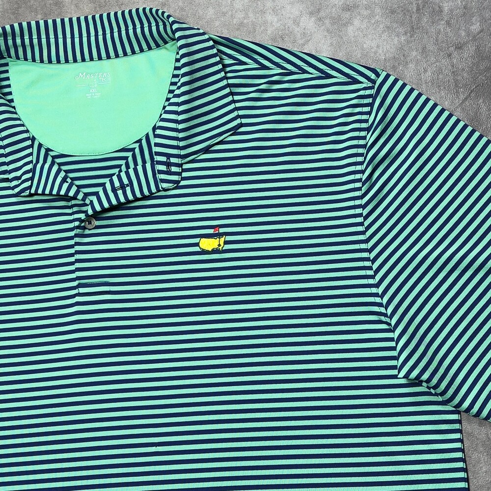 Masters Tech Golf Polo Shirt Mens XXL Green Blue Augusta National Logo Striped